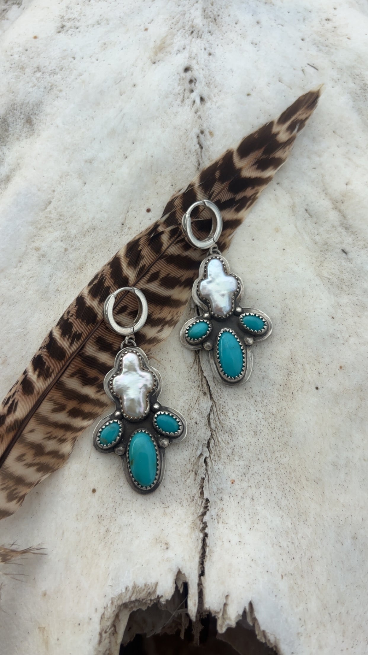 Pearl Cross Huggie Earrings