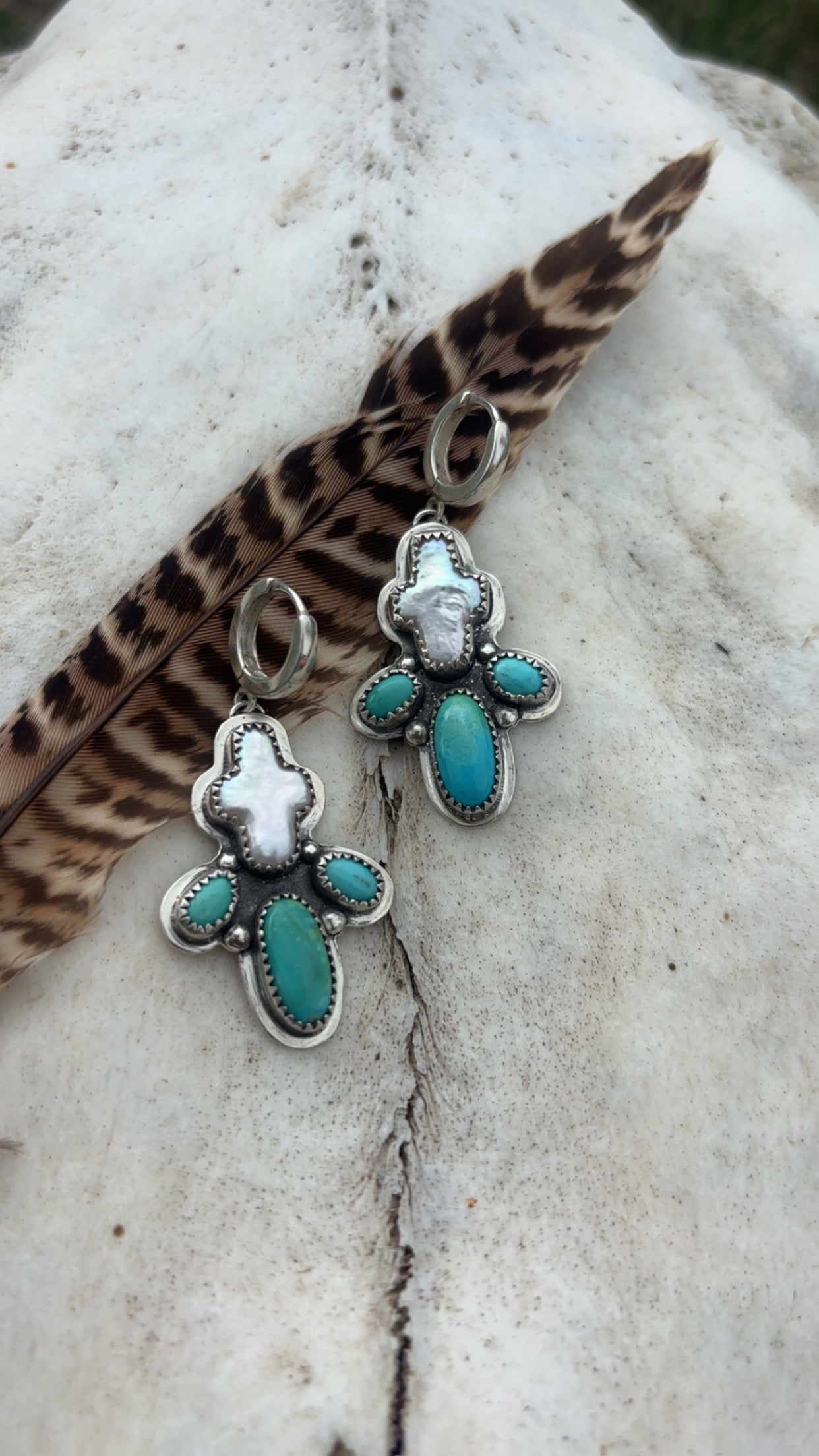 Pearl Cross Huggie Earrings