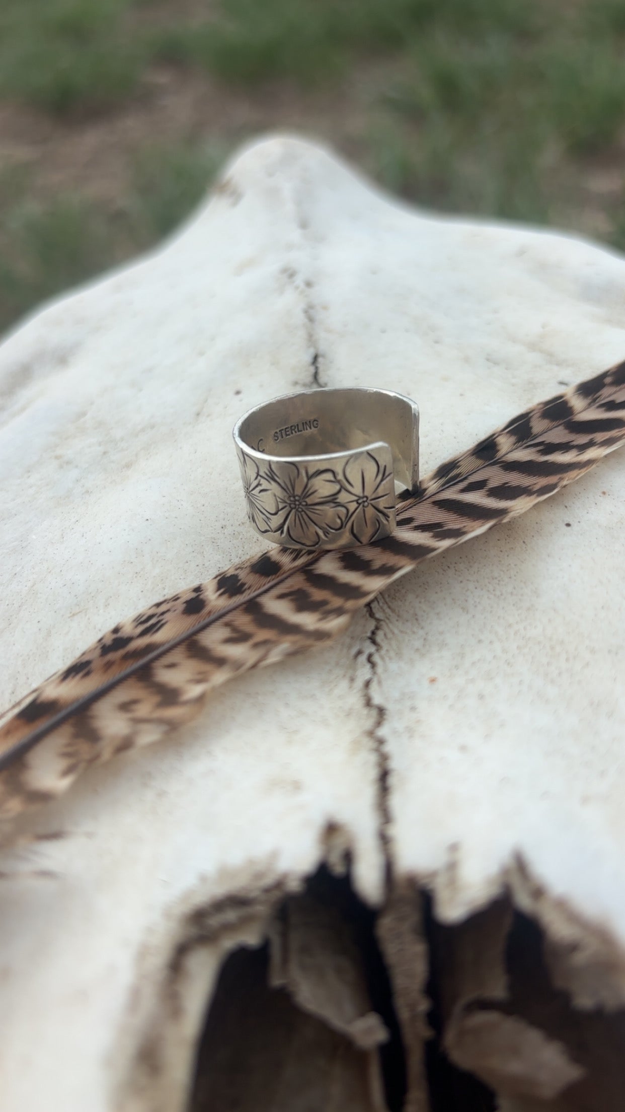 Engraved Flower Ring Adjustable 8-10