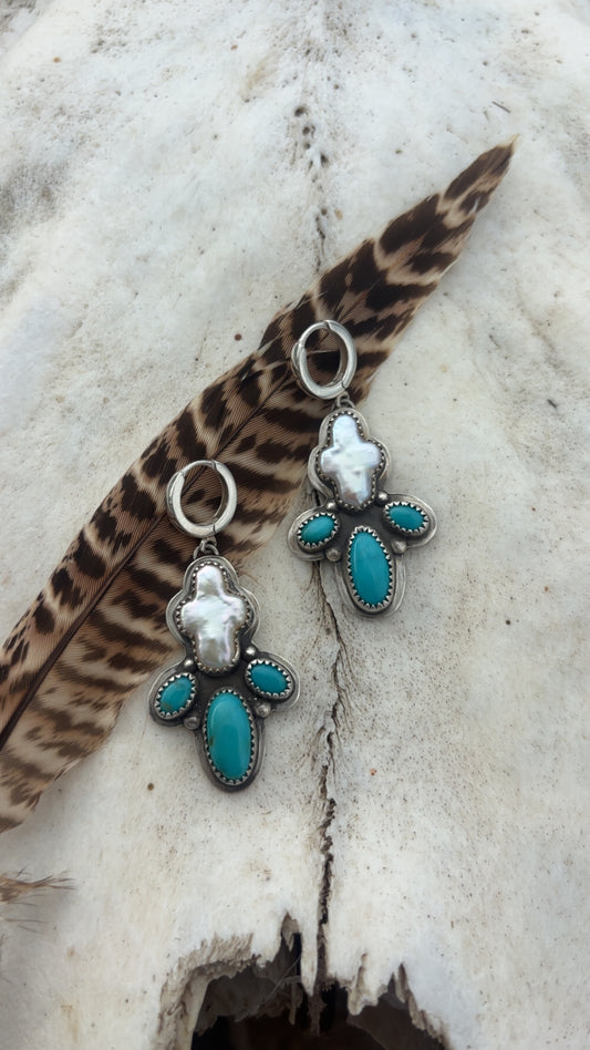 Pearl Cross Huggie Earrings