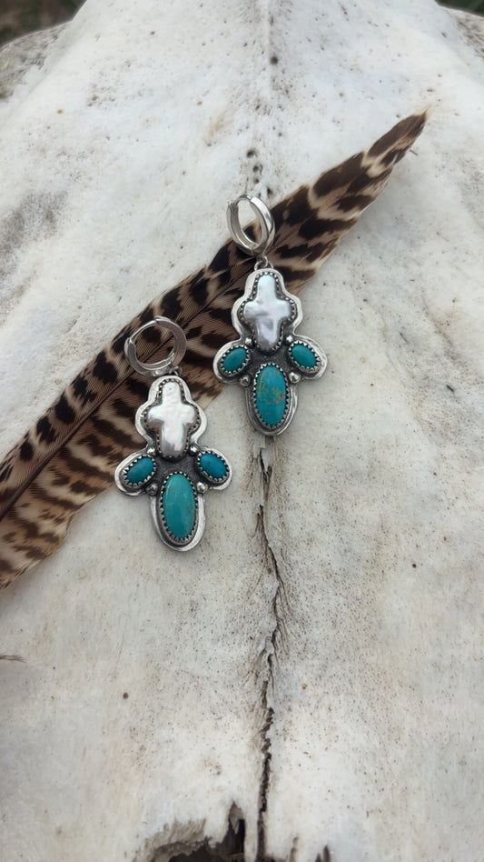 Pearl Cross Huggie Earrings