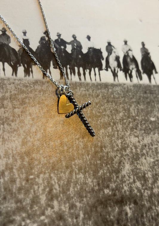 Rope Cross & Brass Heart